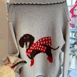FLAT WHITE Dapper Dachshund Dog Icon Cardigan Sweater NWT